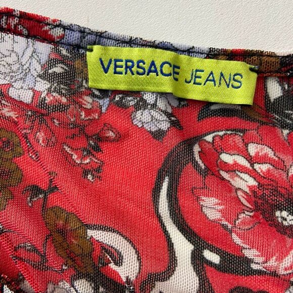 VERSACE JEANS T Shirt Women’s 4 Animal print Short Sleeve Mesh Whimsical Y2K - Picture 5 of 8